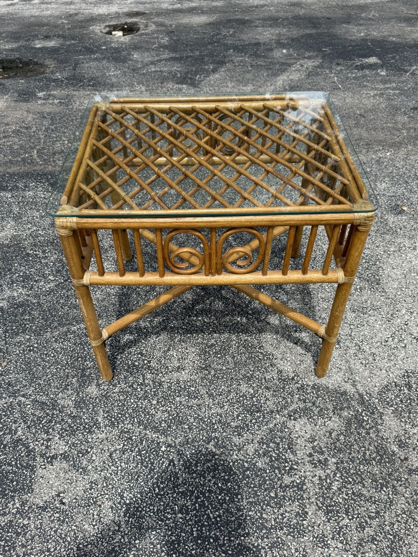 Vintage Bamboo Glass Top End Table