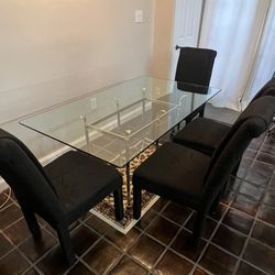 Vintage Retro Brass Foyer Table + 4 Black Chairs