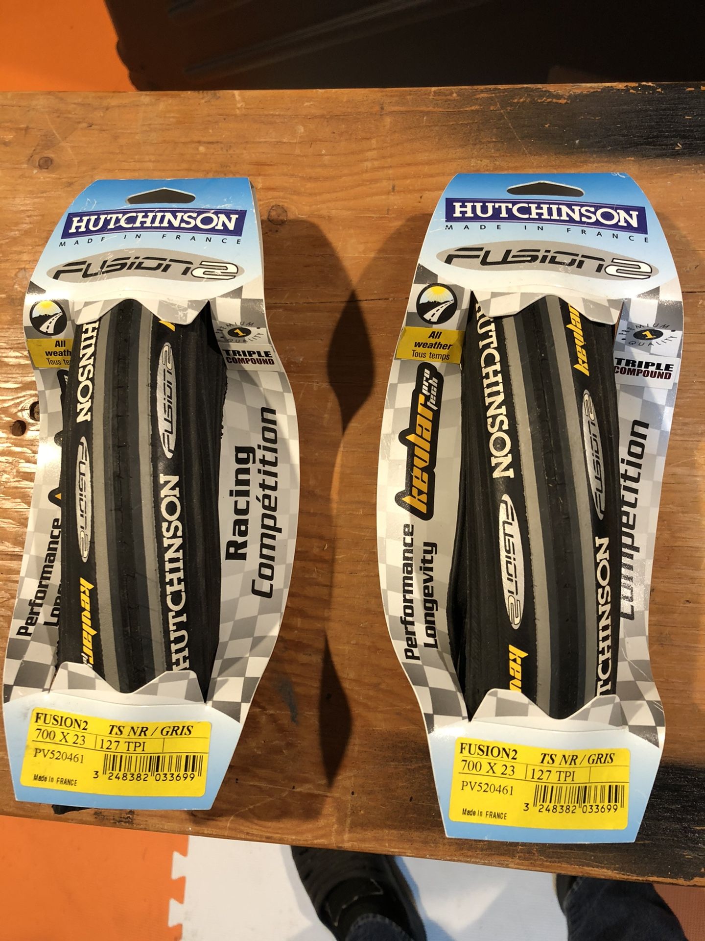 Two Hutchinson 700 x 23 road tires. New.