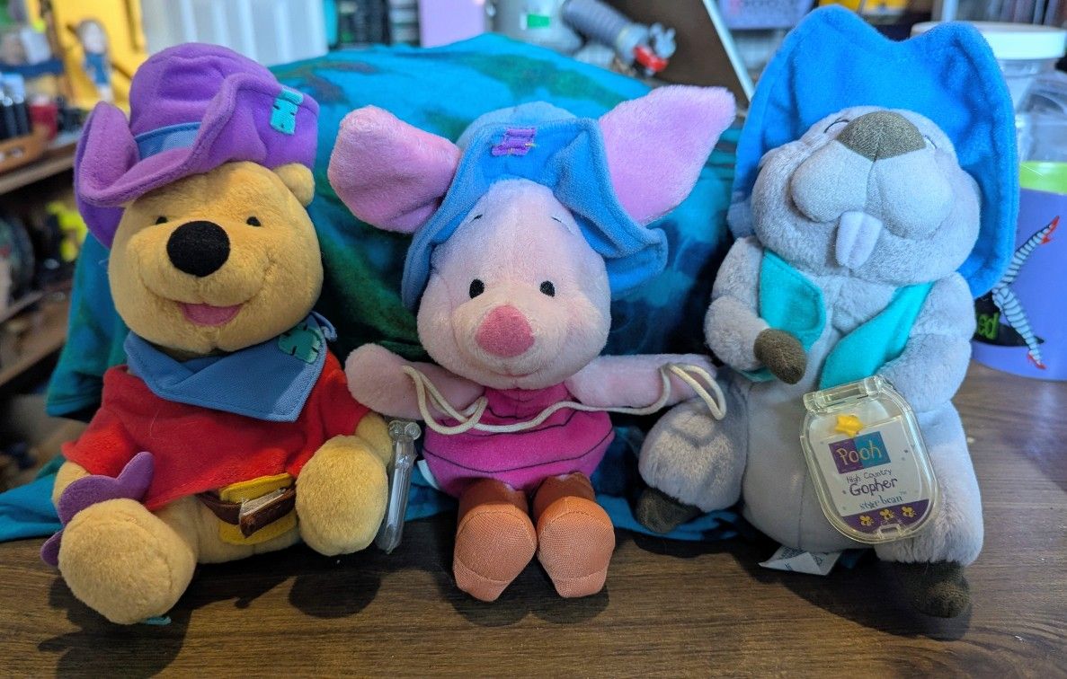 Western Pooh Piglet and Gopher Bean Bottomed Plushies