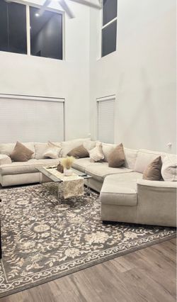 Large Beige Fabric Sectional Sofa