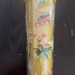 Starbucks Florida Discovery 24oz Cold Cup Travel Tumbler Yellow Lid & Straw