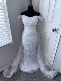 Wedding dress | mermaid off shoulder ruched sequin dress with train