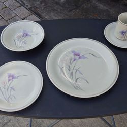 Sango 40 Piece Dinnerware Set. Missing One Small Plate. Used But Still Good Condition. Also Comes With A Serving Bowl, A Creamer, And A Sugar Bowl. 