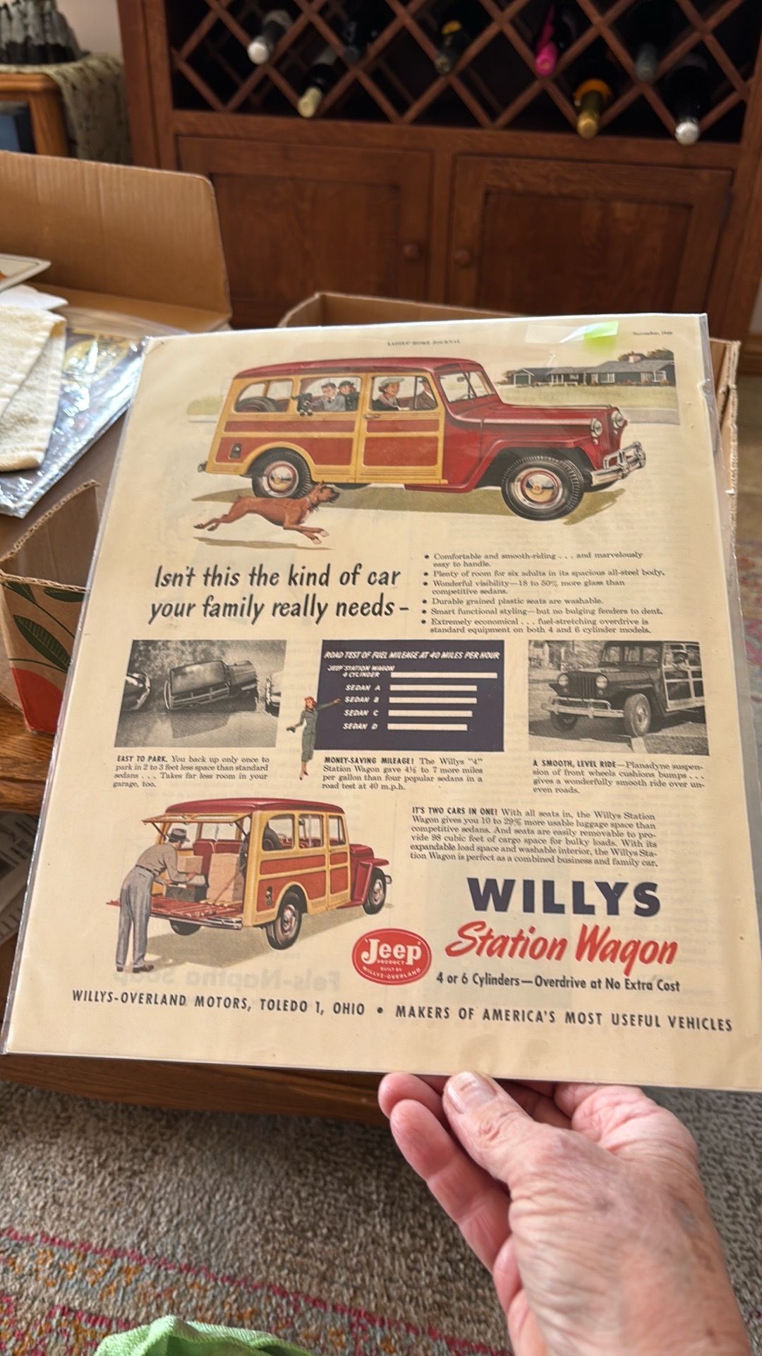 magazine ad from 1949 Willys Jeep station wagon ad