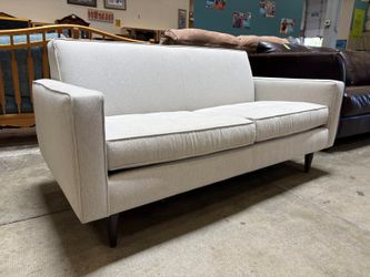 ROOM & BOARD Modern Heathered Cloud Grey Track Arm Loveseat with Tufted Cushions