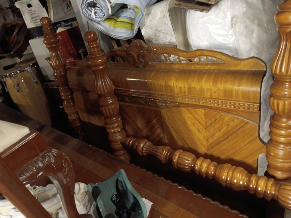 Two Full Size Vintage All Wood Bed Frames Complete