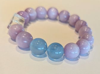 Kunzite Aquamarine Crystal Bracelet - Lavender Pink Gemstone Beaded Stretch Women