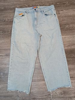 Empyre Loose Fit Skate Jeans Mens 38 Light Wash Baggy Wide Leg Custom Cropped