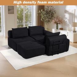 Sofa Bed with Memory Foam, No-Assembly ,Corduroy Fabric Modular Sofa with Steel Frame,Black