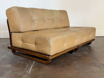 Vintage 1970s Leather And Rosewood Loveseat Sofa