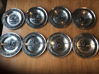 8 Norwegian Pewter Collector Plates