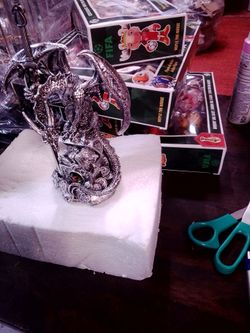 Silver dragon pewter figurine (6 inch)