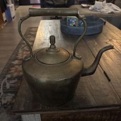 Antique Brass Kettle With Brass Handle 