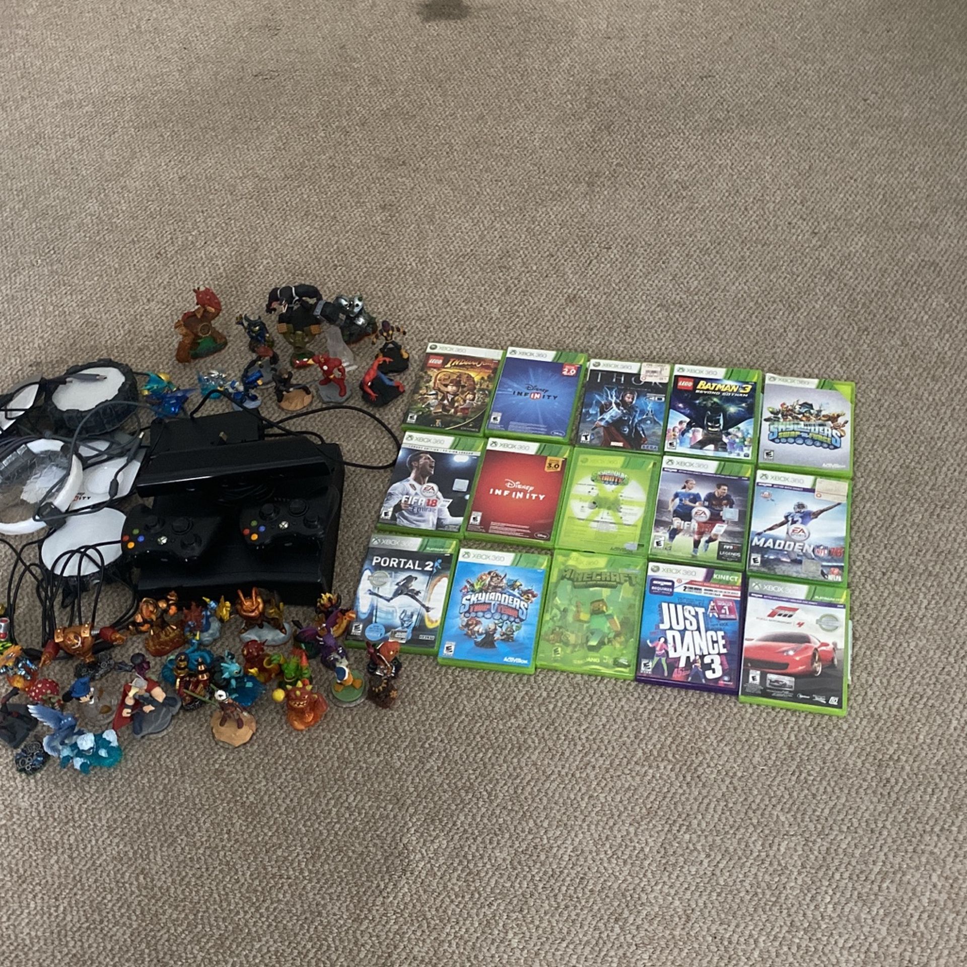 Xbox 360 with Various Games And Figures