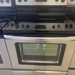 AMANA GLASS TOP STOVE STAINLESS STEEL 