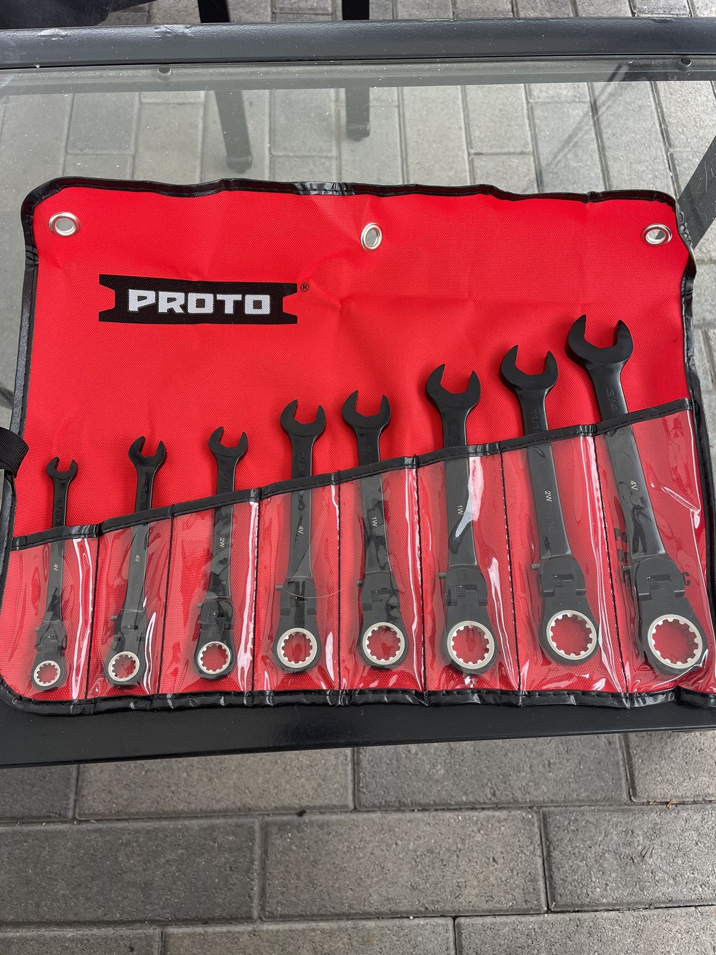 Proto Ratcheting Flex Head Combination Wrench Set Box End Adjusts To Different Angles