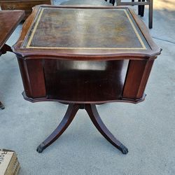 Vintage Leather Top Side Table With Brass Claw Feet