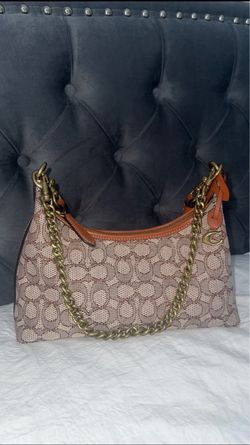 Coach Brown Signature Canvas Shoulder Bag with Gold Chain