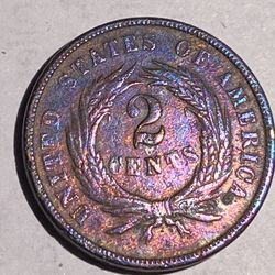 1864 The First Of It’s Kind 2cent With A Purpleish Natural Tone On Both Sides