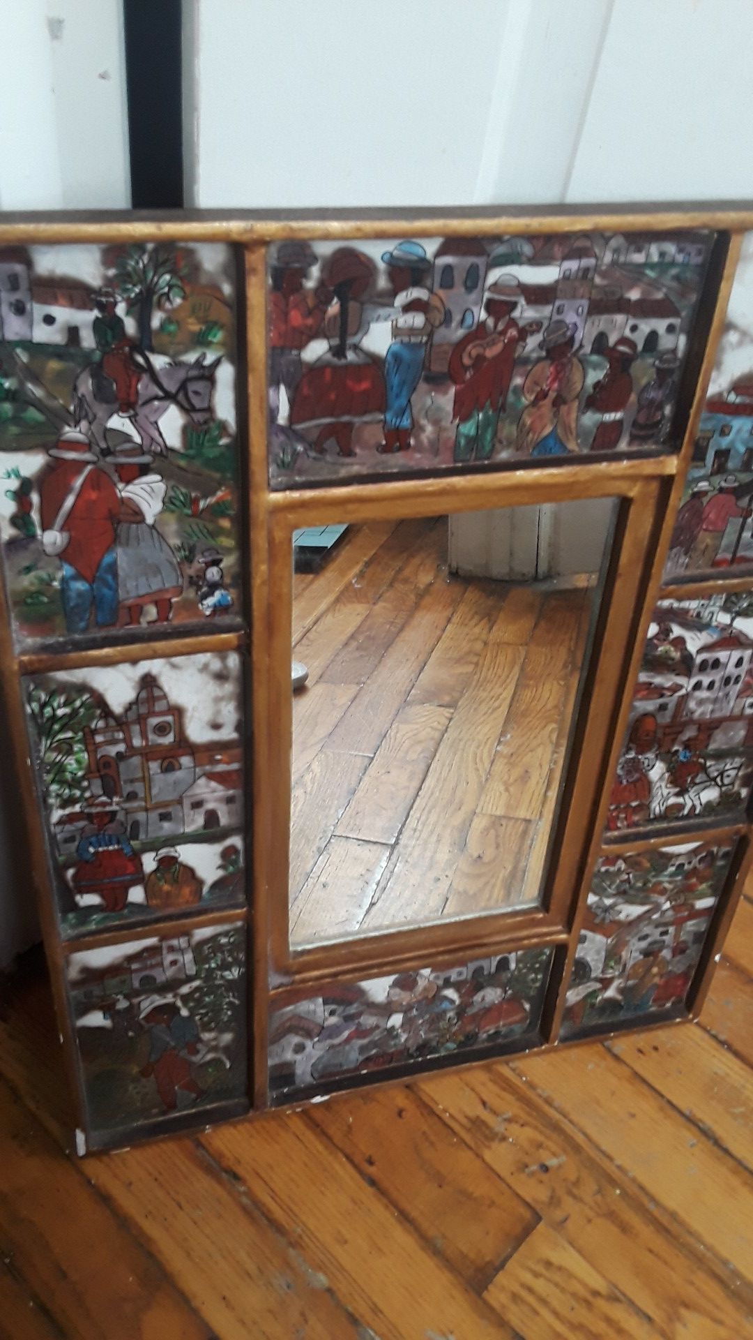 Absolutely Gorgeous vintage handpainted frame wall mirror. 20"×16".