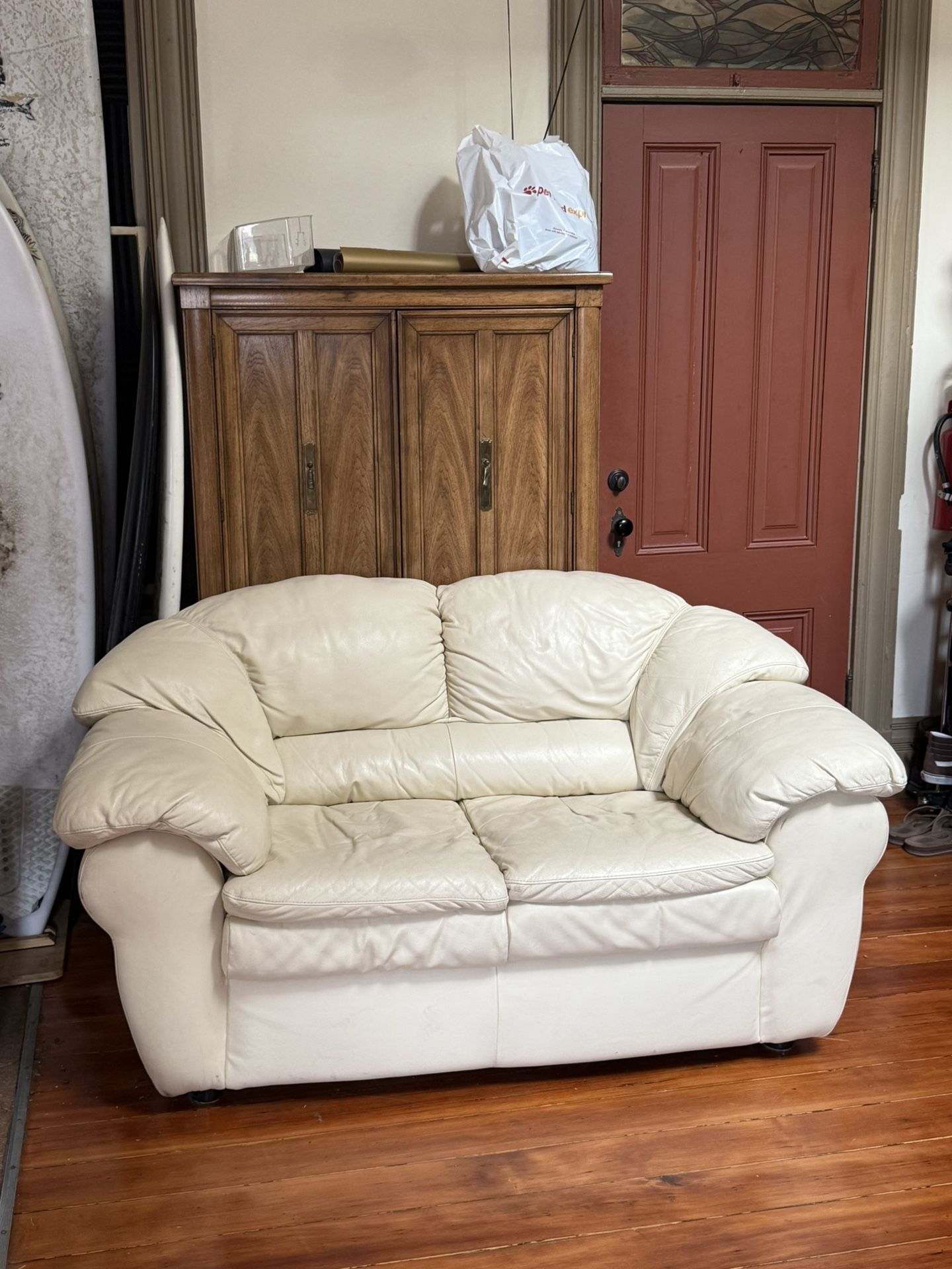 Cream White Leather Couch