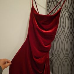 Red Velvet Slit Dress