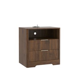 Nightstand with Charging Station and Night Light - Wood