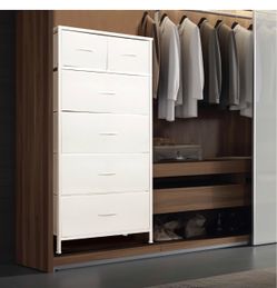 Mifuro Tall Dresser for Bedroom, Vertical Storage Organizer Tower with 6 Drawers, Chest of Drawers with Fabric Bins, Steel Frame, Wood Top for Bedroom