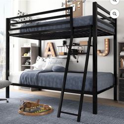 Twin-Over-Twin Bunk Beds with Heavy Duty Metal Frame and Ladder, Matte Black  This Amolife Twin-Over-Twin Bunk Bed with Heavy Duty Metal Fra