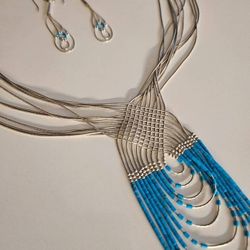 Vintage Turquoise And Silver Neckless and Earring Set For $80