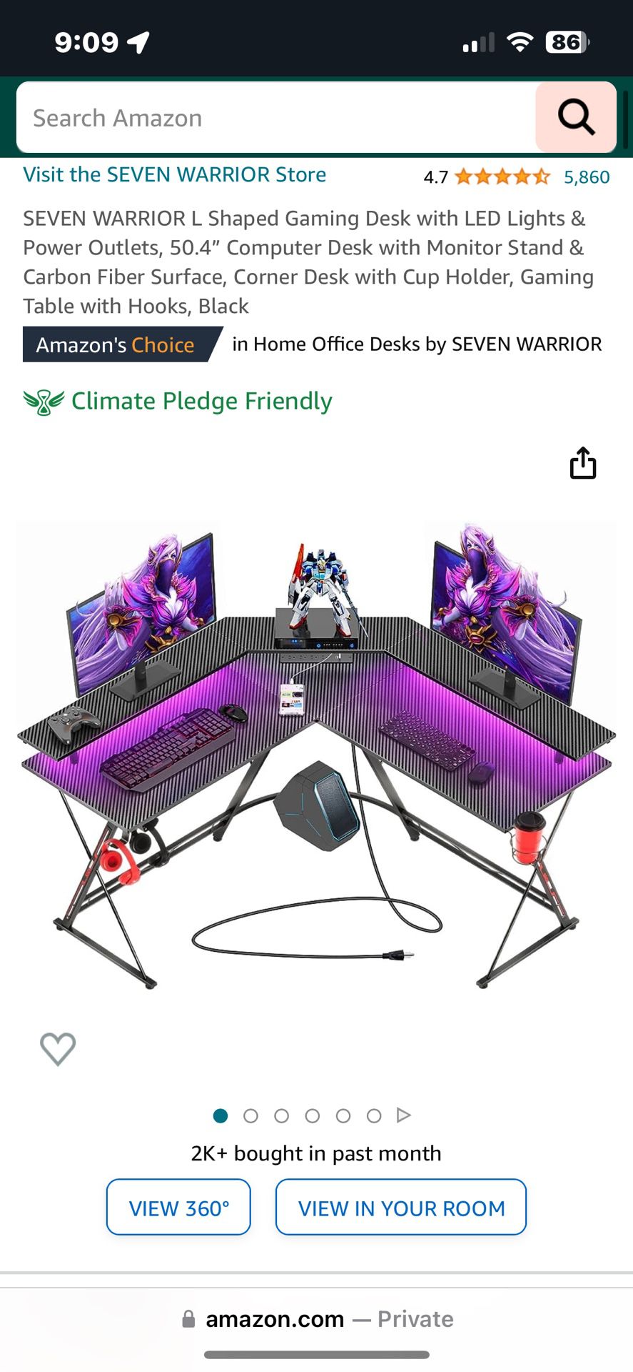 Large Corner Gaming Desk With LED Lights