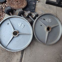 Delivery Available - 2 45 Pound Olympic Weights Deep Dish 90 Pounds Total