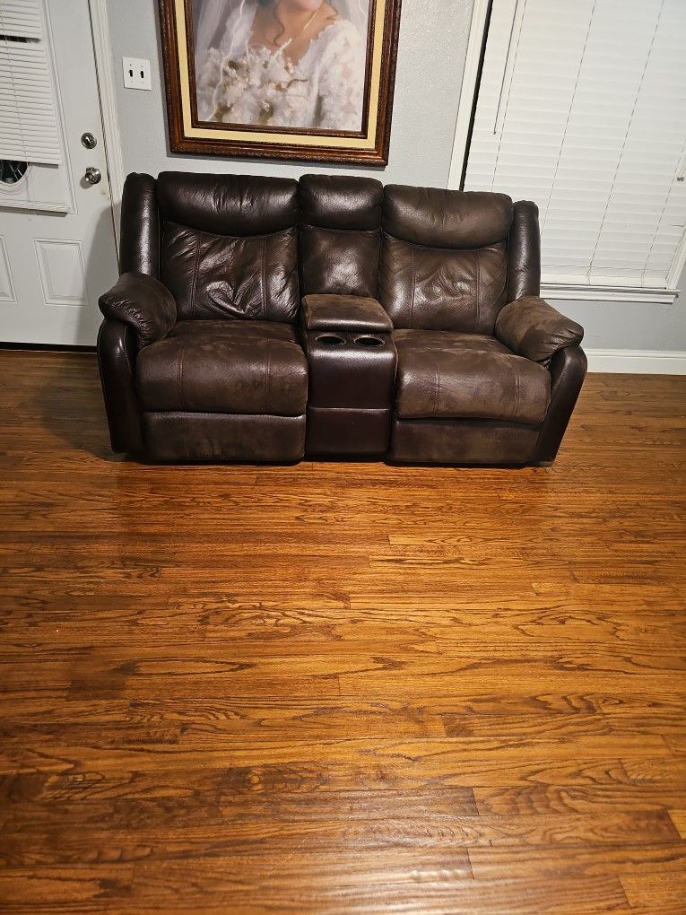  Brown Leather Sofa Set