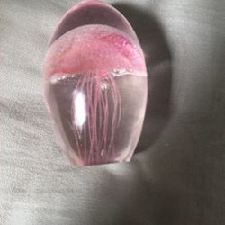 Jellyfish Glass Paperweight Studio Art Heirloom Pink Tenacle Realistic Ocean