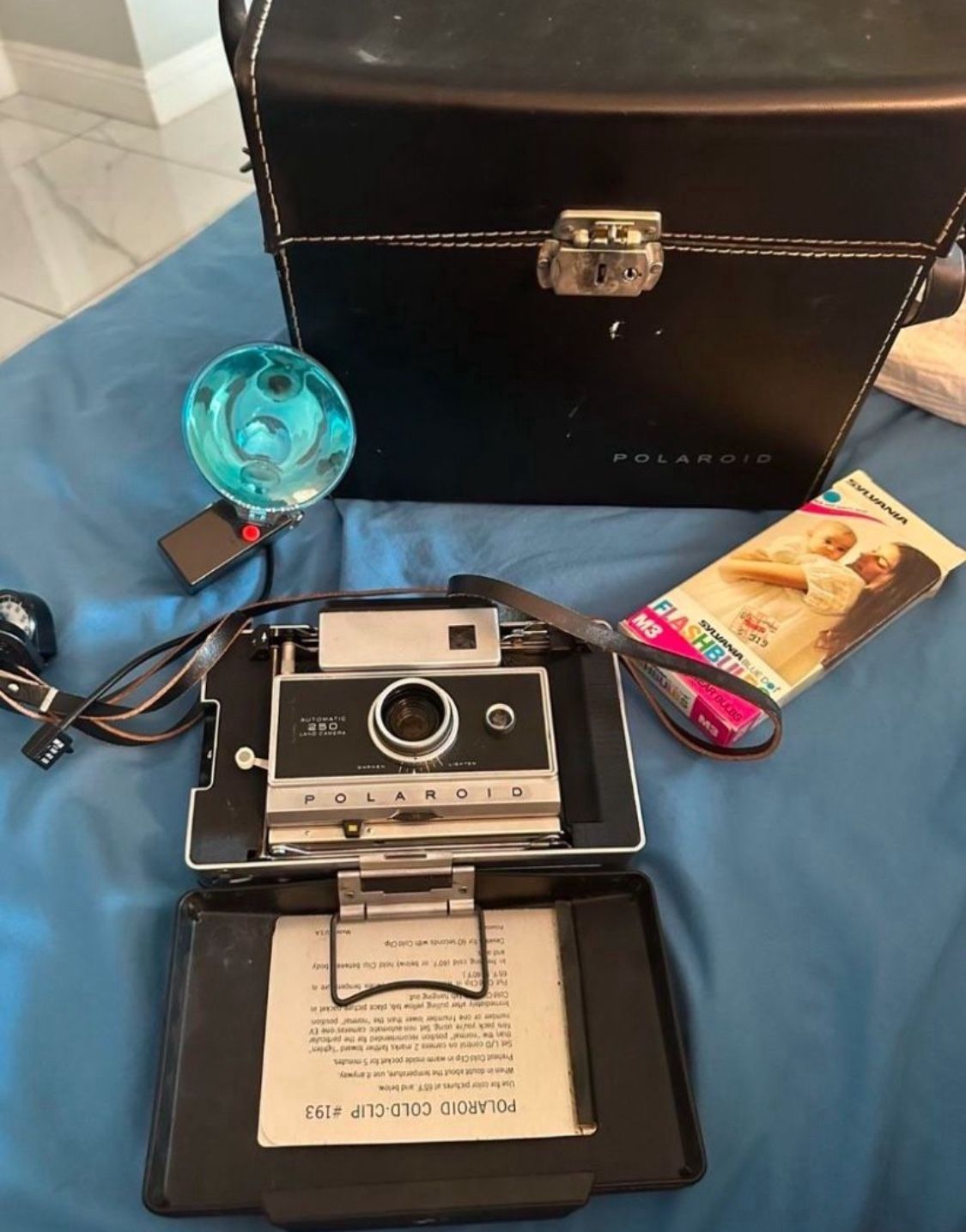 NICE VINTAGE Polaroid Auto 250 Land Camera W/ Flash In Case -