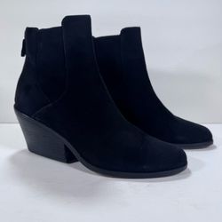Eileen Fisher Peer Black Suede Heeled Ankle Botties Women Size 7.5