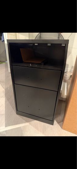 Black Metal Shoe Cabinet with Open Shelf