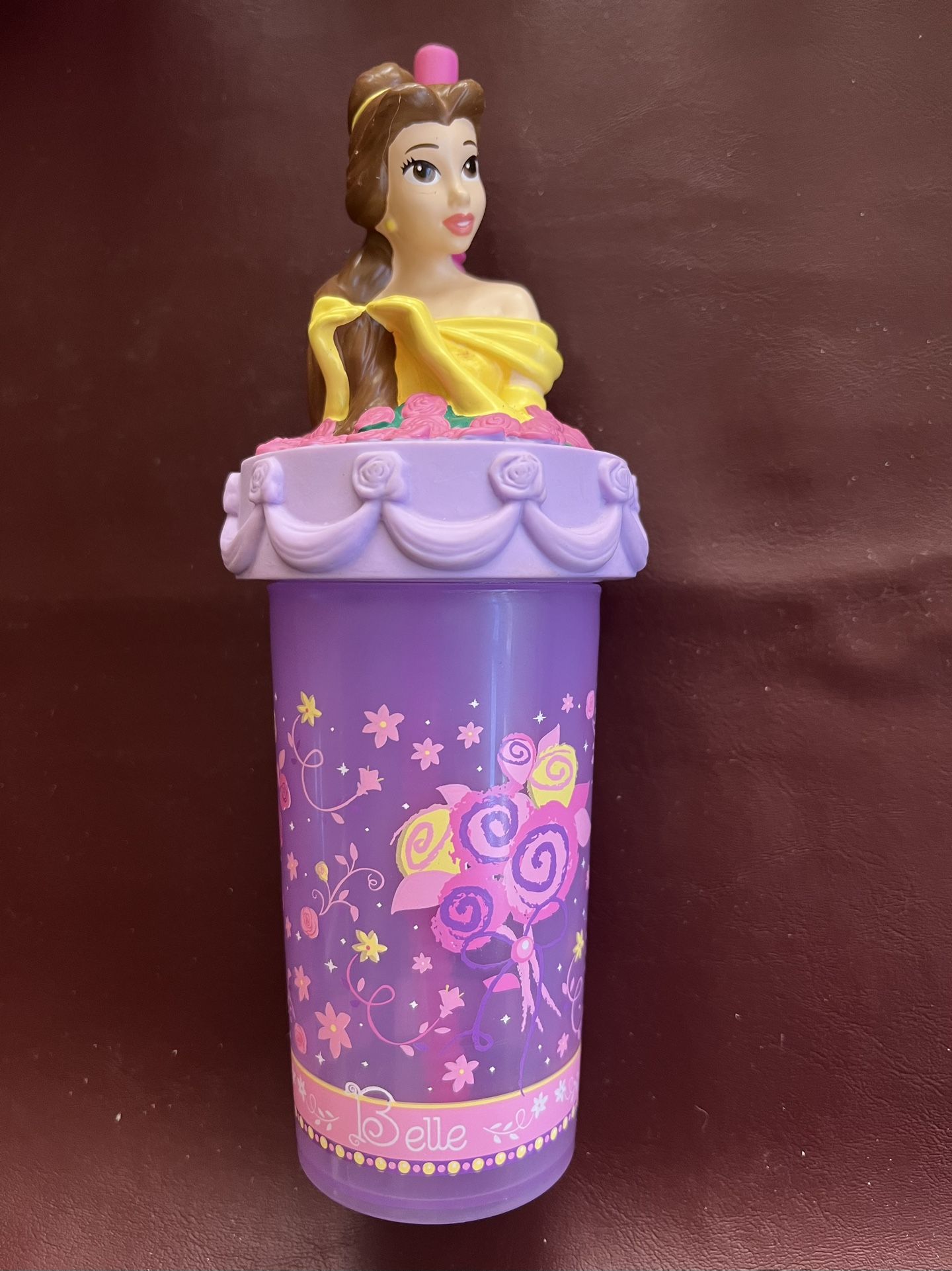 Vintage Collectible Disney BELLE Tumbler with 3d Topper and straw