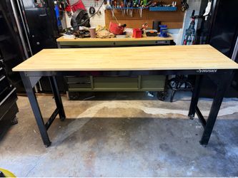 Husky 72” Heavy-Duty Workbench – Solid Wood Top