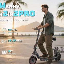 Electric Scooter with Seat & Basket, 350W Motor, 8.5'' Solid Tires, Top Speed 19mph, Max 16/27 Miles Ranges, Foldable E-Scooter with Suspension, Digit