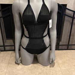 Black Erotic Straps Mesh Bodysuit 