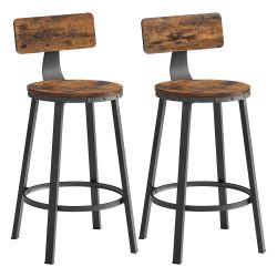 VASAGLE Bar Stools Set Of 2, 24.6 Inches Barstools With Back, Counter Stools Bar Chairs With Backrest, Steel Frame, Easy Assembly, Industrial, Rustic 