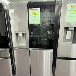 36’ Refrigerator Side By Side Stainless Steel With Glass Smart Window W/ Water Ice