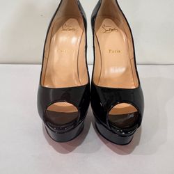 Christian Louboutin Lady Peep platform pump in black patent leather