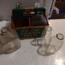 Vintage Milk Bottles & Carrier