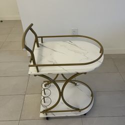 Bar Cart with Wheels Handle Rolling Home Bar Serving Carts 2 Tier Curved Anti-Collision Storage Small Trolley with Wine Rack and Glass Holder for Kitc