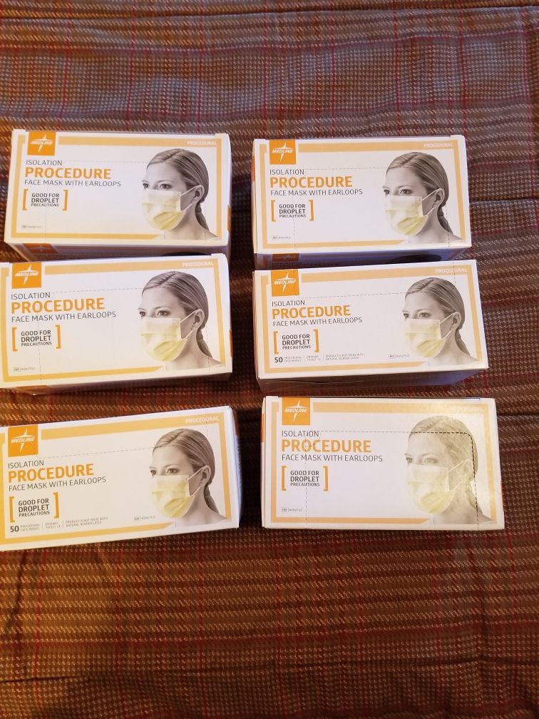 Medline Isolation Procedure Face Mask with Earloops 50 Count x 6 boxes=300 total. Condition is New. Shipped with USPS First Class Package.