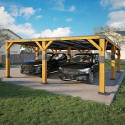 amerlife 20 ft. W x 20 ft. D x 9.2 ft. H Brown Roof Cedar Wood Carport