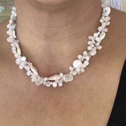 Moonstone Coin pearls crystal quartz necklace 17’